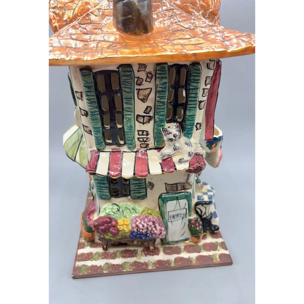 Heather Goldminc Blue Sky Hand Painted Ceramic French Village Fleuriste Luminary